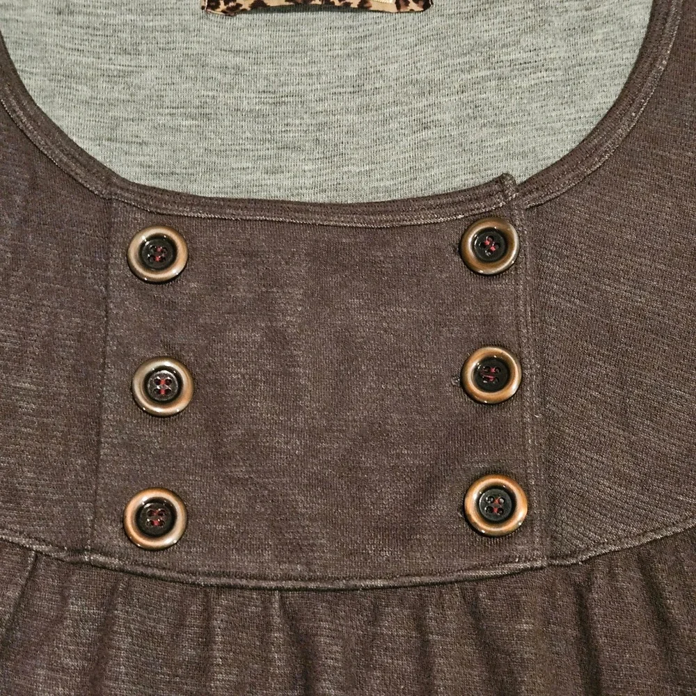 Free People Vintage Y2K Babydoll Top Size S Brown Square Neck Boho Earthy Grunge